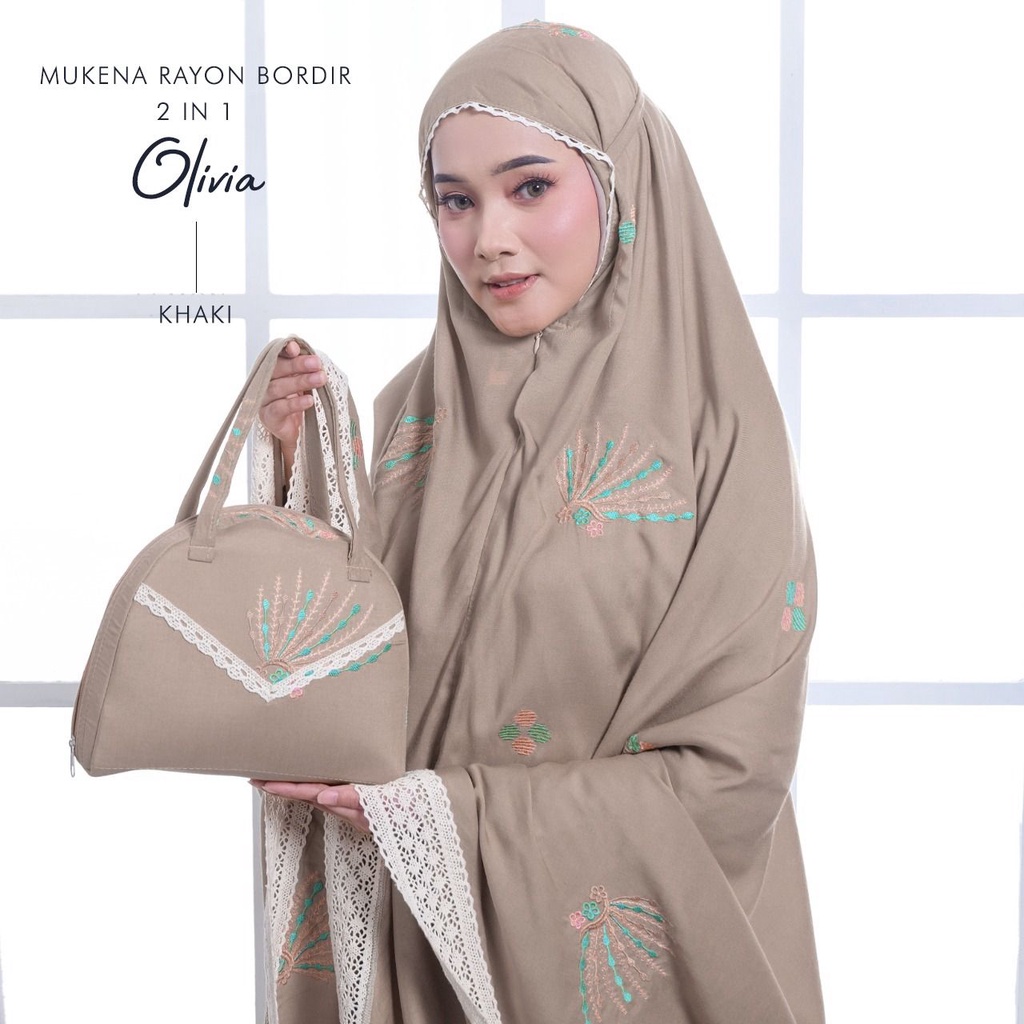 MUKENA BALI TASIK - MUKENA RAYON BORDIR 2 IN 1 OLIVIA (FREE SAJADAH)