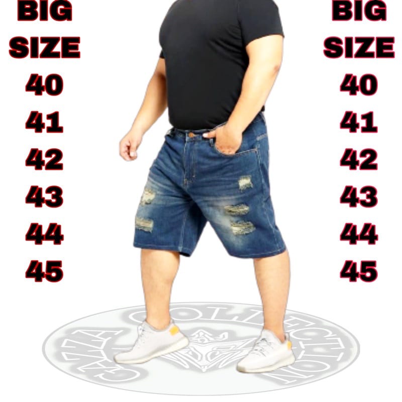 CELANA JEANS SOBEK PENDEK PRIA JUMBO OVERSIZE CELANA PENDEK DENIM BIG SIZE 39-45