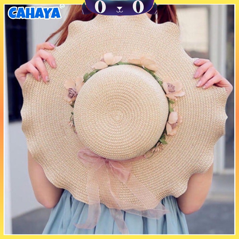 Topi Pantai wanita Bunga pelindung UV -Summerhat Pantai import CAHAYA T42 CAHAYA