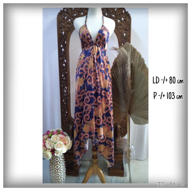 dress wanita motif batik dress panjang tali sexy halus adem long dress batik kekinian
