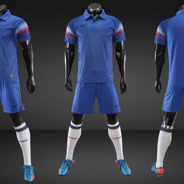Stelan futsal import Jersey grade ori sepakbola kaos futsal import Nike kerah warna biru