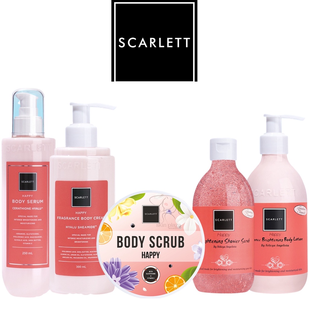 SCARLETT WHITENING HAPPY SERIES BODY CARE BODY LOTION BODY SERUM BODY CREAM BODY SCRUB SHOWER SCRUB