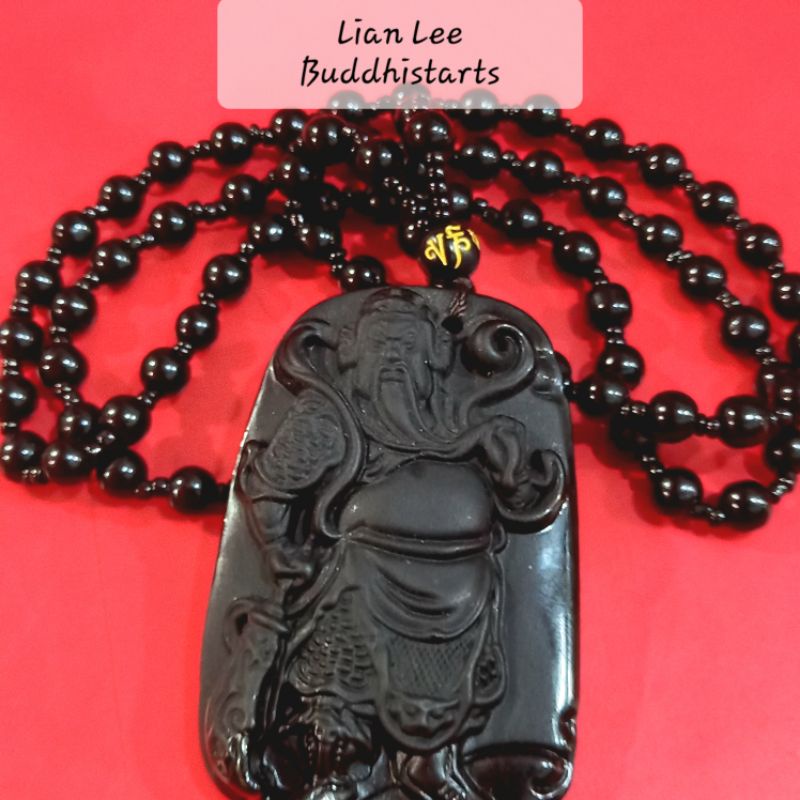 kalung liontin kwankong batu obdisian hitam