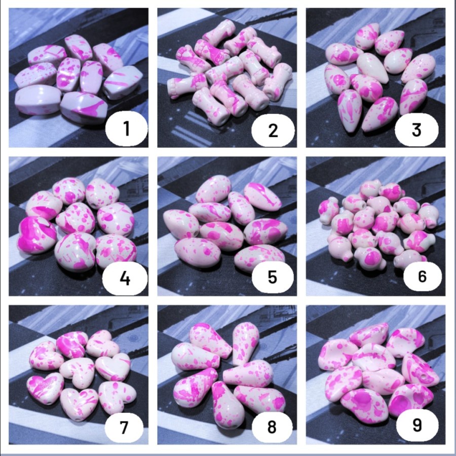 (30 gram ) Mote - Beads Bintik Pink Series Artistik - Manik Bahan DIY