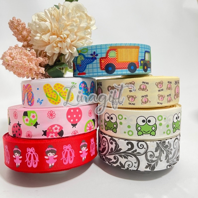 ( Meter ) PITA GROSGRAIN 1 INCH / 2.5 CM / 1 IN LADYBUG / HELLOKITTY / CARS / MINNIE / BEACH / FROZEN / CARS / KEROPI / BEAR / STRAWBERRY / CUPCAKE / TEDDY BEAR / ZIG ZAG / POLKADOT / DOTS / KOTAK KOTAK / PARIS / HIASAN KADO / PARCEL