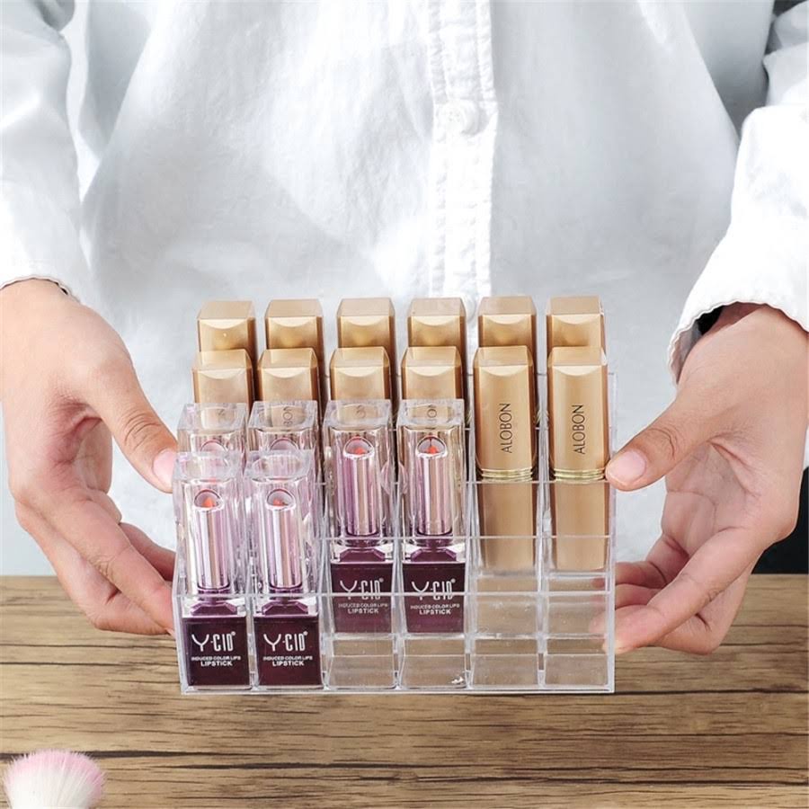 Rak Tempat Kosmetik Lipstik Kuas Make Up Storage Acrylic 24 Slot