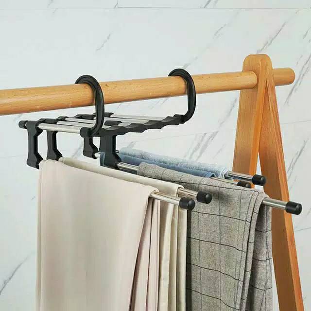 Hanger Stainless 5 in 1 Trousers Gantungan Baju Celana Jilbab Syal