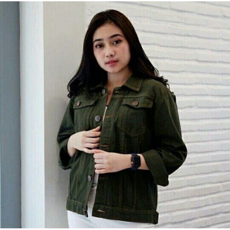 JAKET BIONDY CROP JEANS DENIM JAKET WANITA TERBARU MURAH JAKET CEWEK JINS BIONDY-Army