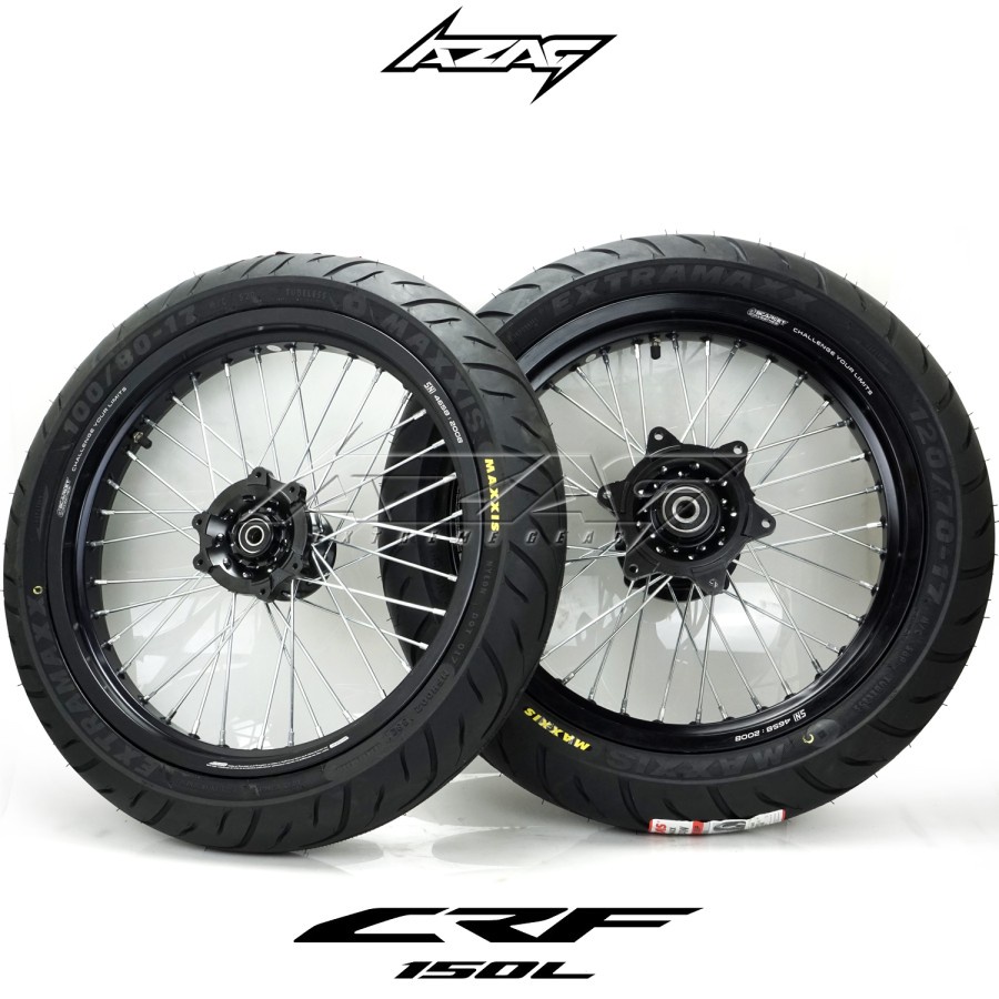 BAN SET SUPERMOTO HONDA CRF 150 SCARLET 17/250-17/350  BAN 100/80-120/80 BLACK