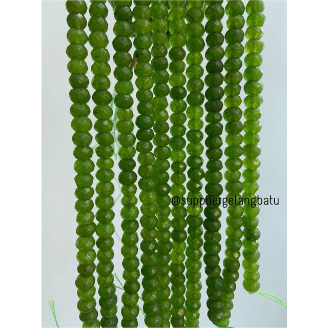 batu pembatas rondelle Faceted round pipih 4 x 8mm HIJAU LUMUT limited