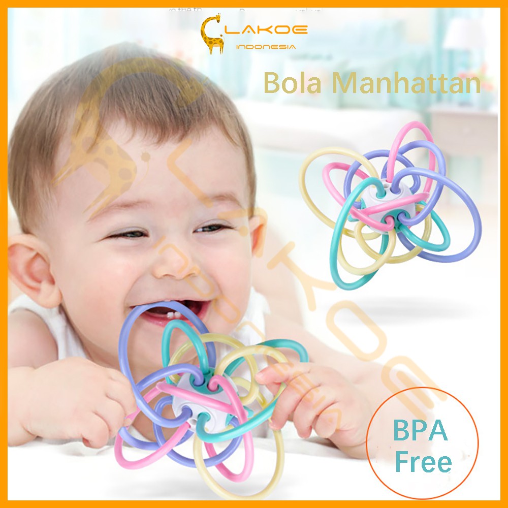 LAKOE Mainan bayi Manhattan bola /Rattle teether bayi karet lembut