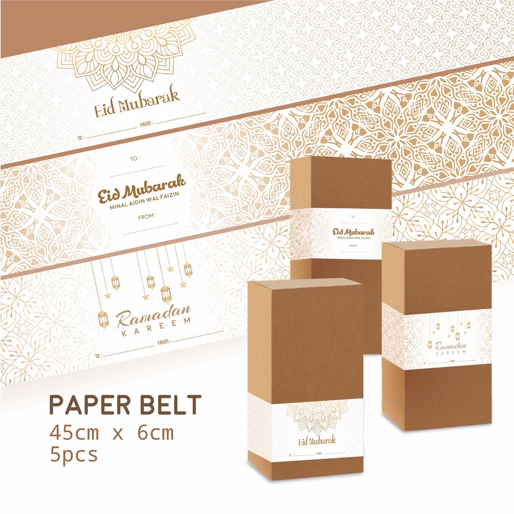 

5pcs PAPER BELT HAMPERS PARCEL IDUL FITRI EID MUBARAK PITA KERTAS LABEL 2025