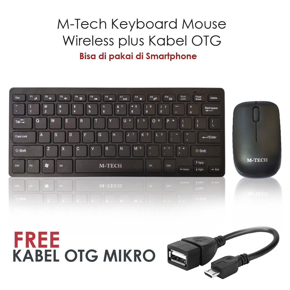 Trend-Paket Kerja FOr Smartphone - Keyboard + MOuse Wireless M-Tech STK-03 Plus Kabel OTG MIKRO