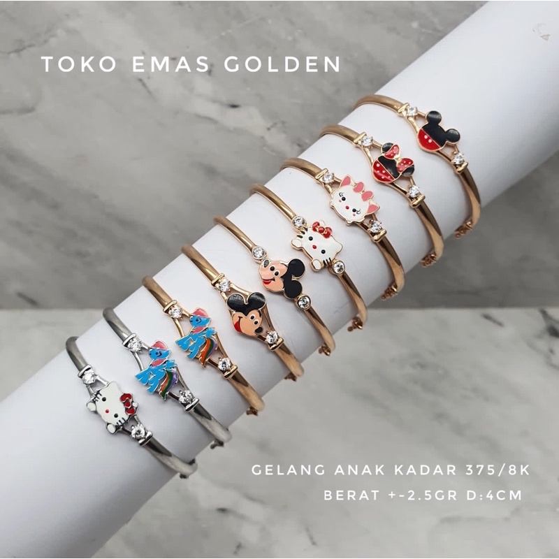 Gelang Bangle D 4 CM Anak Perempuan 1 2 3 tahun Karakter Boneka EMAS ASLI kadar MUDA 8K 375 Kuning P