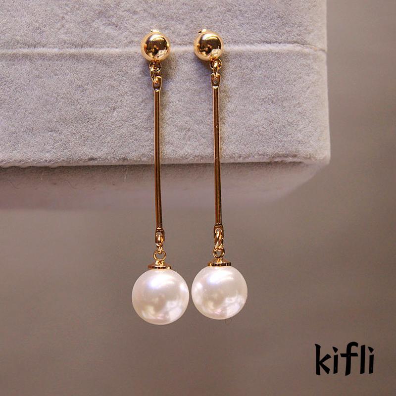 Anting Gantung Panjang Model Rumbai Dengan Mutiara Besar Elegan Untuk Wanita (KD)