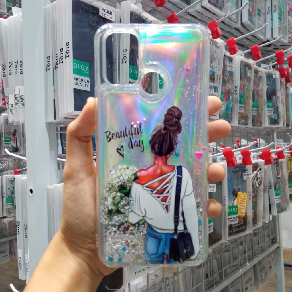 Case hp  realme 7i C17 A1K REALME C2  C11 Glitter Dynamic Liquid Quicksand Case Motif cewe kaktus heart bts