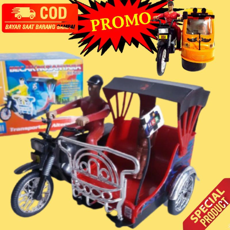 Mainan Becak Motor Bentor Replika Becak Motor Bump N Go Bentor