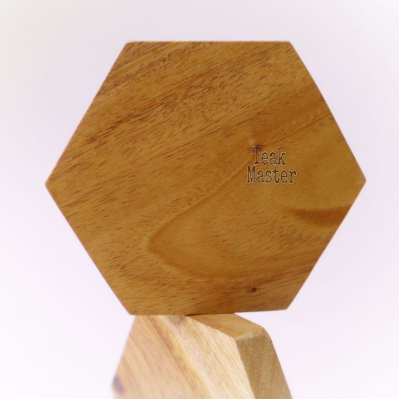 Coaster kayu,coaster kayu segi enam,coaster kayu hexagonal,coaster segi enam uk 9cm