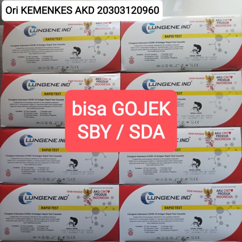 Original Swab Rapid Test Antigen Lungene Covid Merah Putih Clungene Sogok Hidung box isi 25 set Exp