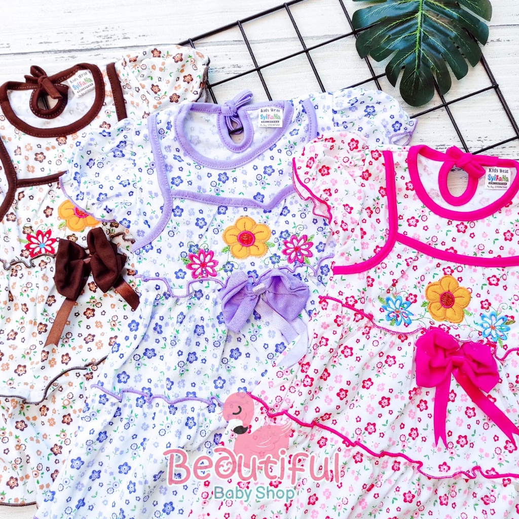 Dress Bayi Perempuan Motif Bunga Bordir Pita / Rok Baju Bayi Perempuan  Merk Syifana / Baby.ou