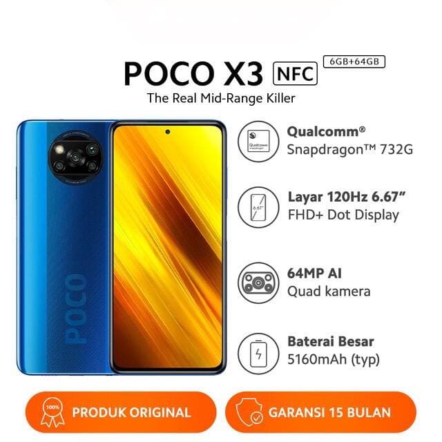 Xiaomi Poco X3 NFC [6GB+64GB - 8GB+128GB] Snapdragon 732G - 64MP Quad Camera Garansi Resmi Indonesia-6/64 Cobalt Blue