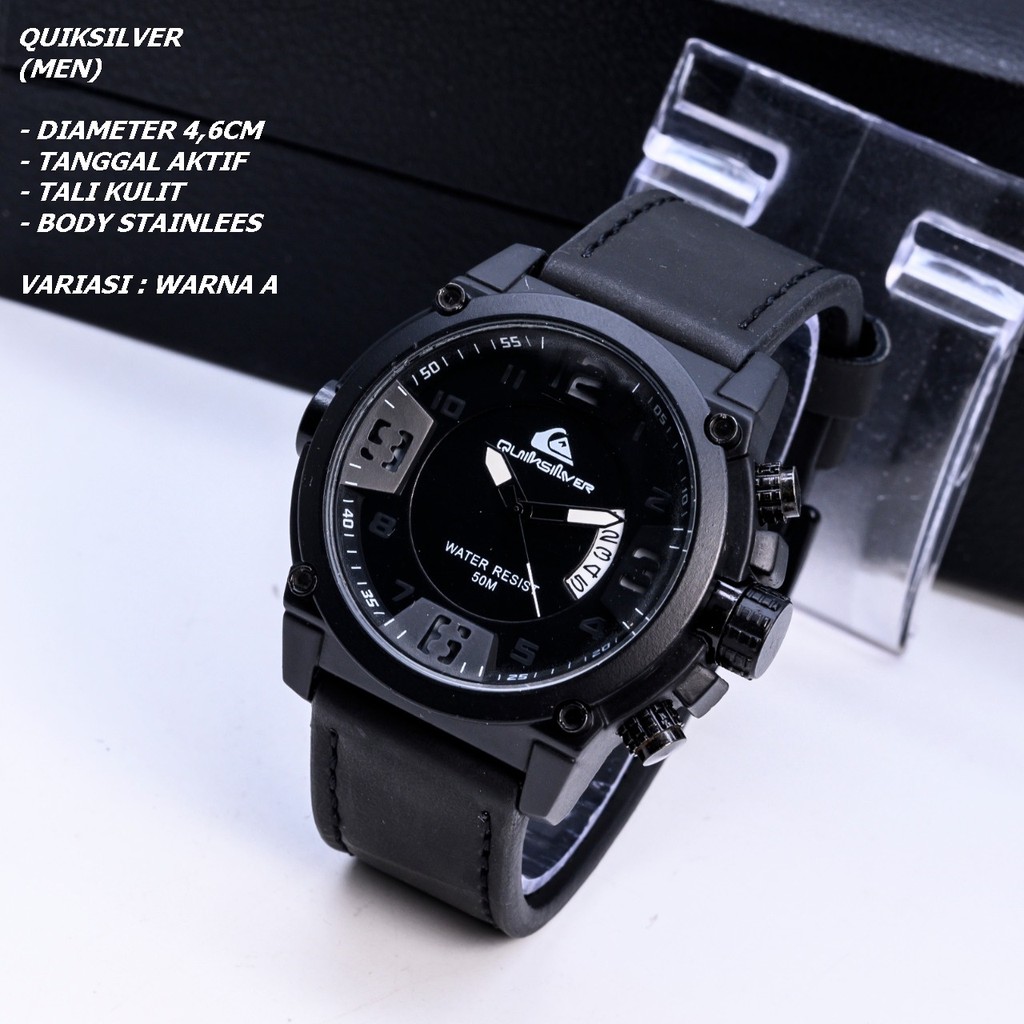 JAM TANGAN PRIA QUIKSILVER TALI KULIT BODY BULAT TANGGAL AKTIF