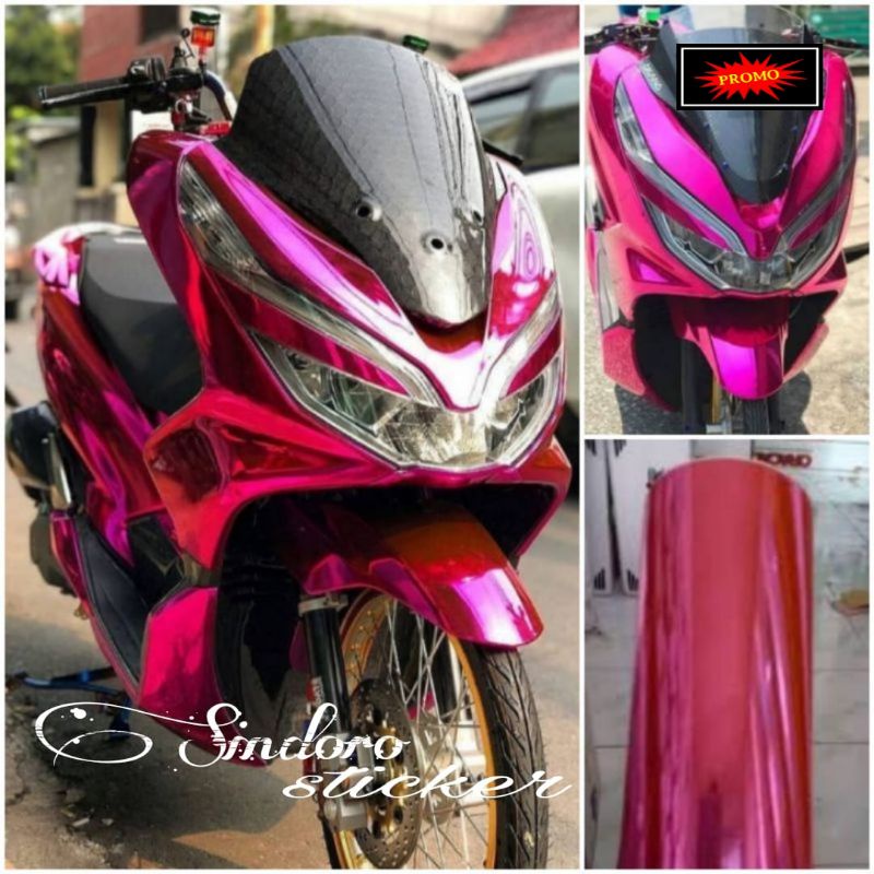SKOTLET STIKER PINK METALIK CROM SEKOTLET PINK METALIK CROM SETIKER MOTOR CROM METALIK STICKER MOTOR