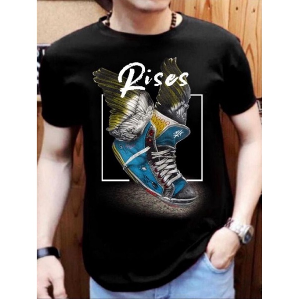 NEL-FASHION KAOS LENGAN PENDEK KAOS DISTRO/T-SHIRT PRIA KAOS PRIA RISES SEPATU BIRU