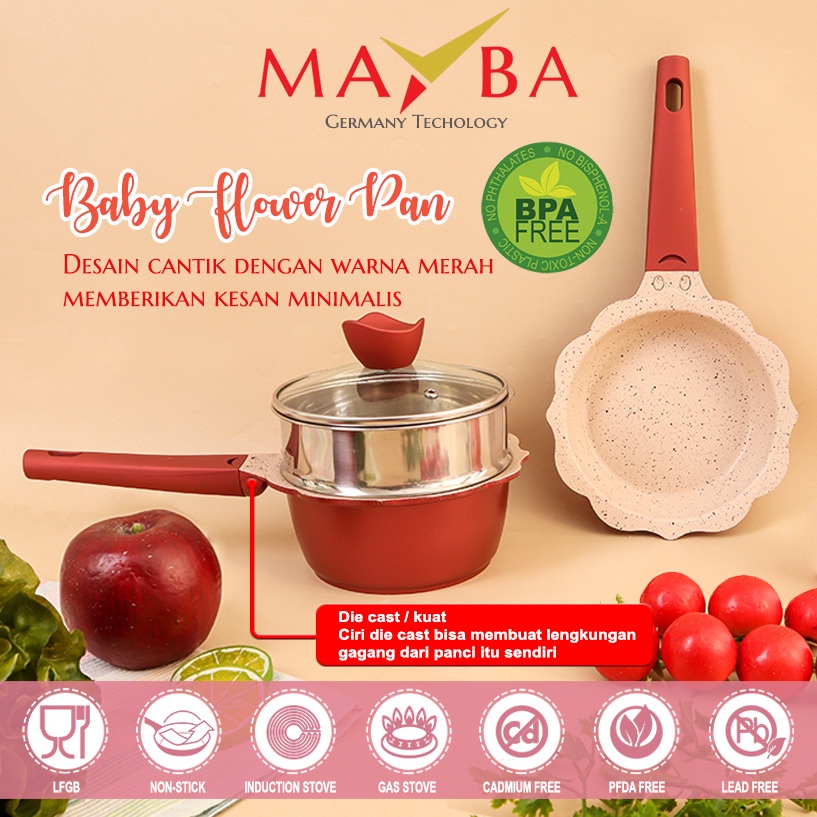 MAYBA Panci Bayi Anak balita set lengkap | Wajan susu milk pan + penggorengan fry pan dan kukusan