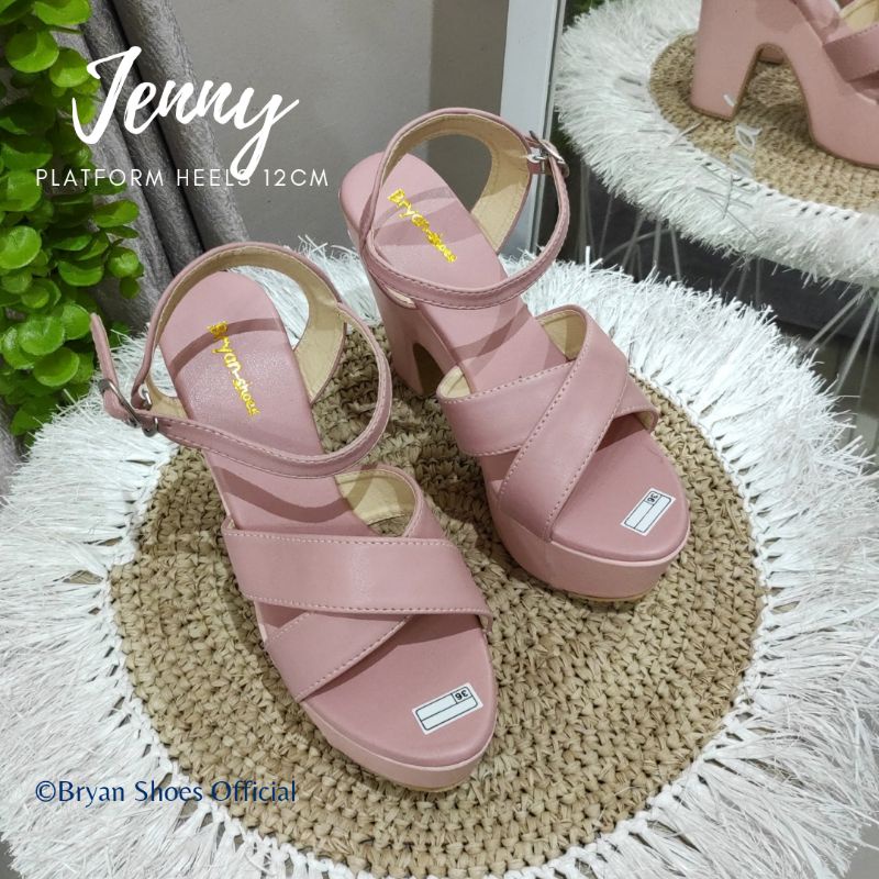 Bryan Jenny Dove Platform Heels Silang 12cm Hak Tahu Kelom Berkualitas Mocca Hitam Sol Tebal