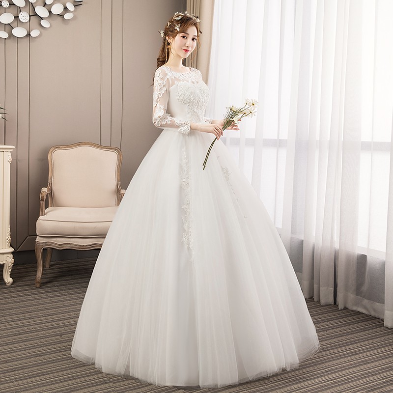 Fashion Wanita Bridal Lengan Panjang Lace Wedding Dress Bridal Ball Gown