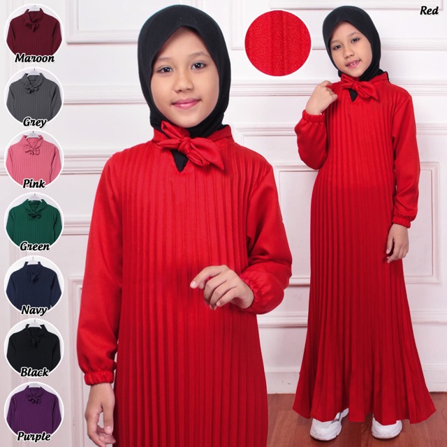 GAMIS PLISKET ANAK MOSCREPE MAXY DRESS PLISKET PRISKET PLEATED LONGDRESS MAXI LEBARAN 8 WARNA