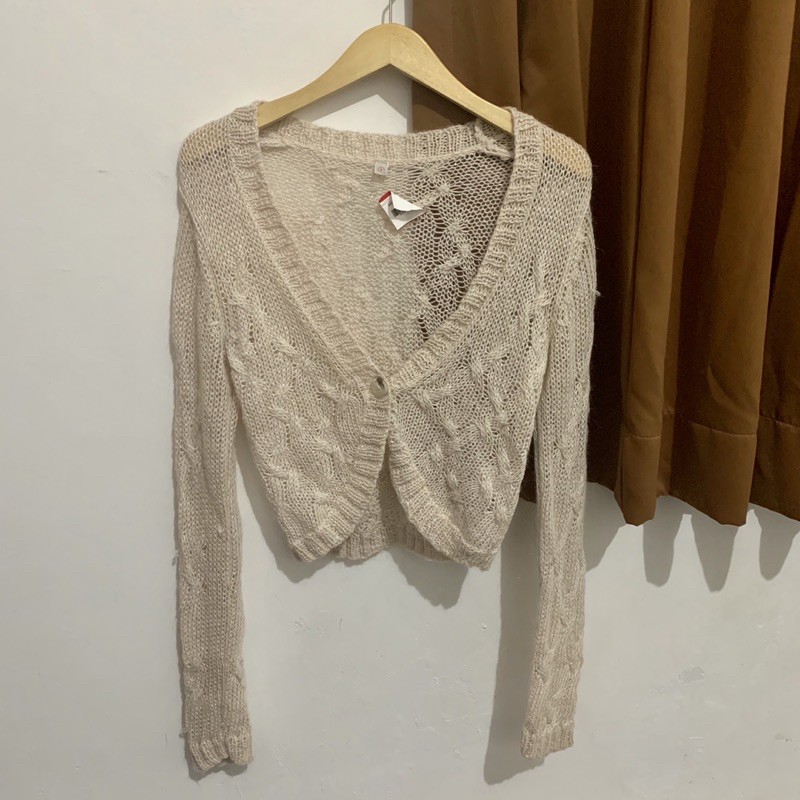 New - Uniqlo Crop Cardigan Rajut Jaring