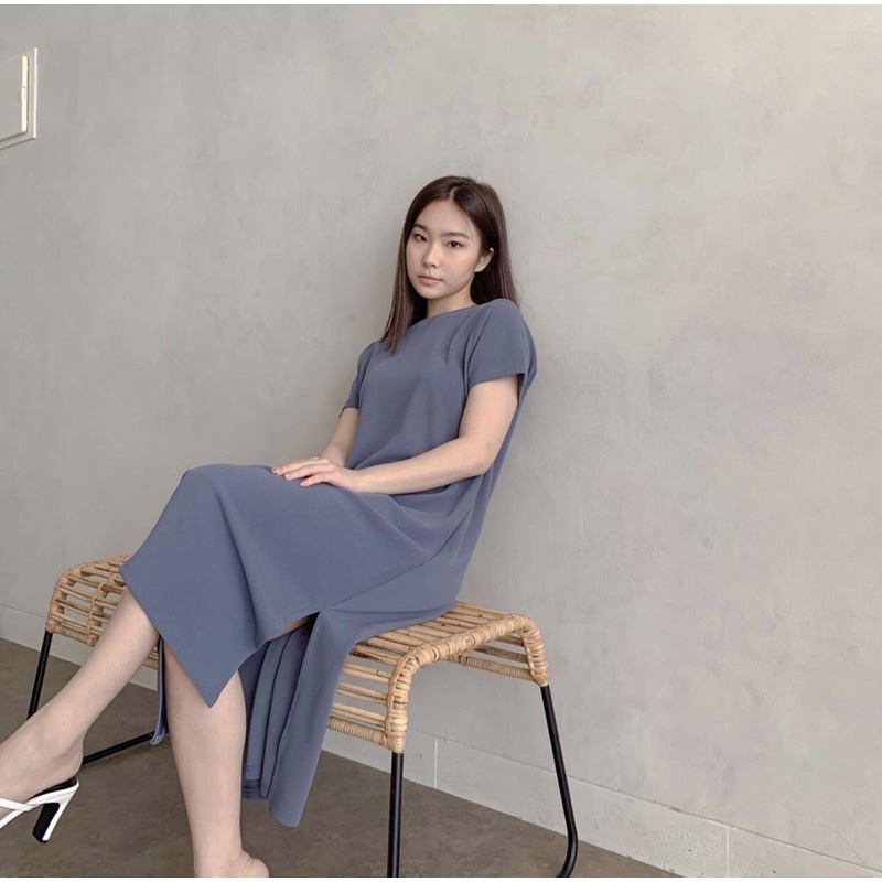 VIVIAN PREMIUM LOOSE MAXI DRESS KOREA - CASUAL LONG DRESS BUMIL FRIENDLY - DRESS SANTAI - MAXI DRESS BASIC WITH SLIT - COMFY DRESS