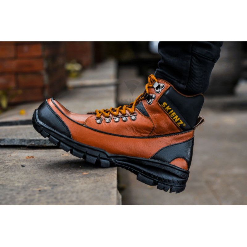 Sepatu Boots Safety Pria Skienz Argon Kulit Sapi Asli