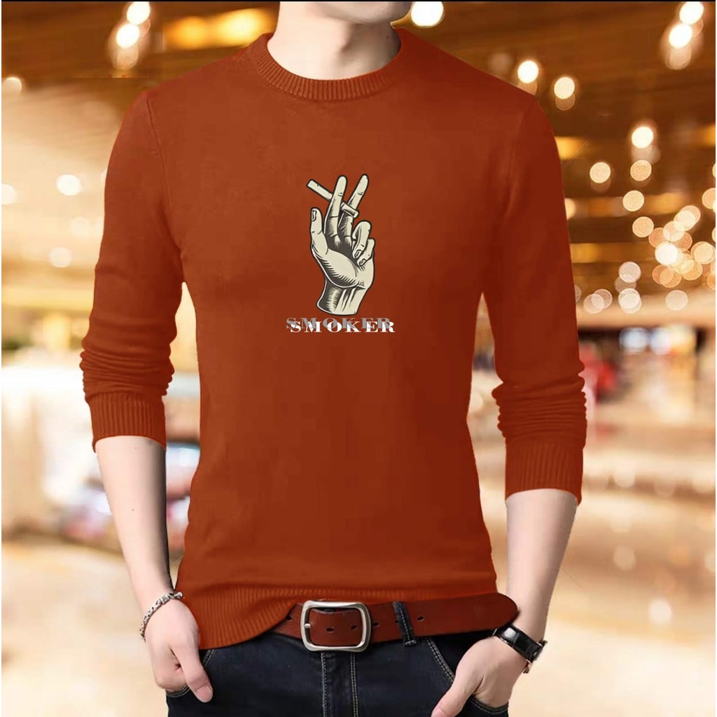 amosjkt28.atasan lengan panjang/baju sweater smoker/kaos/baju pria