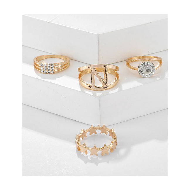 LRC Cincin Set Fashion Golden Zircon Alphabet Star Ring Set K00662