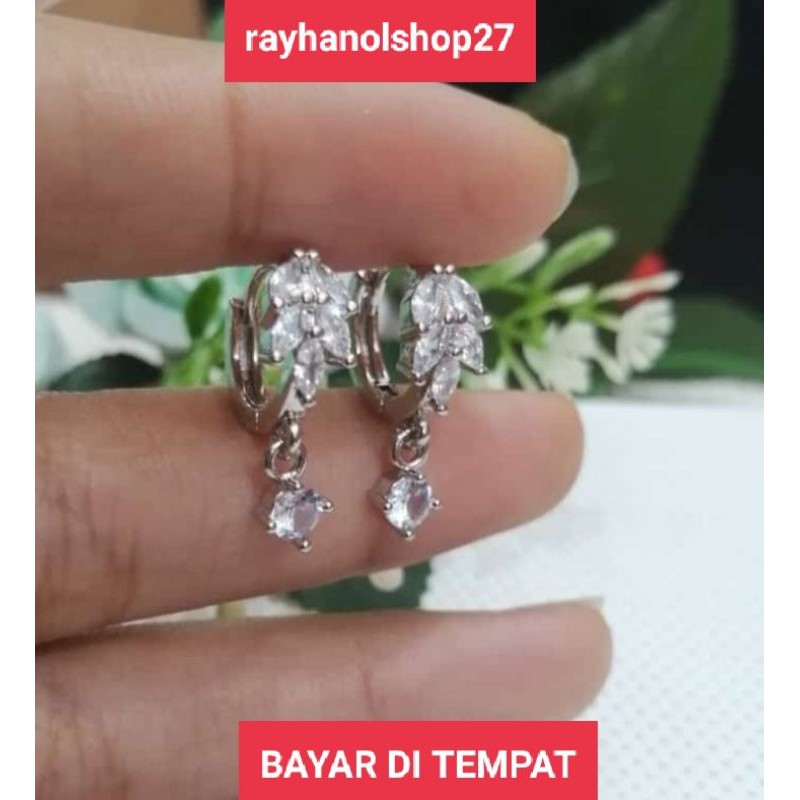 Anting jepit titanium Asli Anti luntur motif pilihan warna silver dan gold lapis