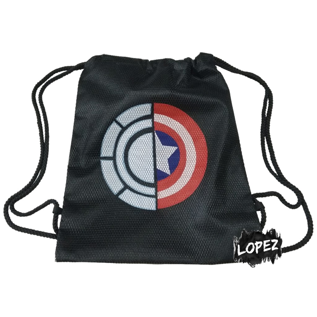 Tas Jaring Civil War / Tas Serut Superhero Avengers / String Bag Captain America Iron Man Lopez