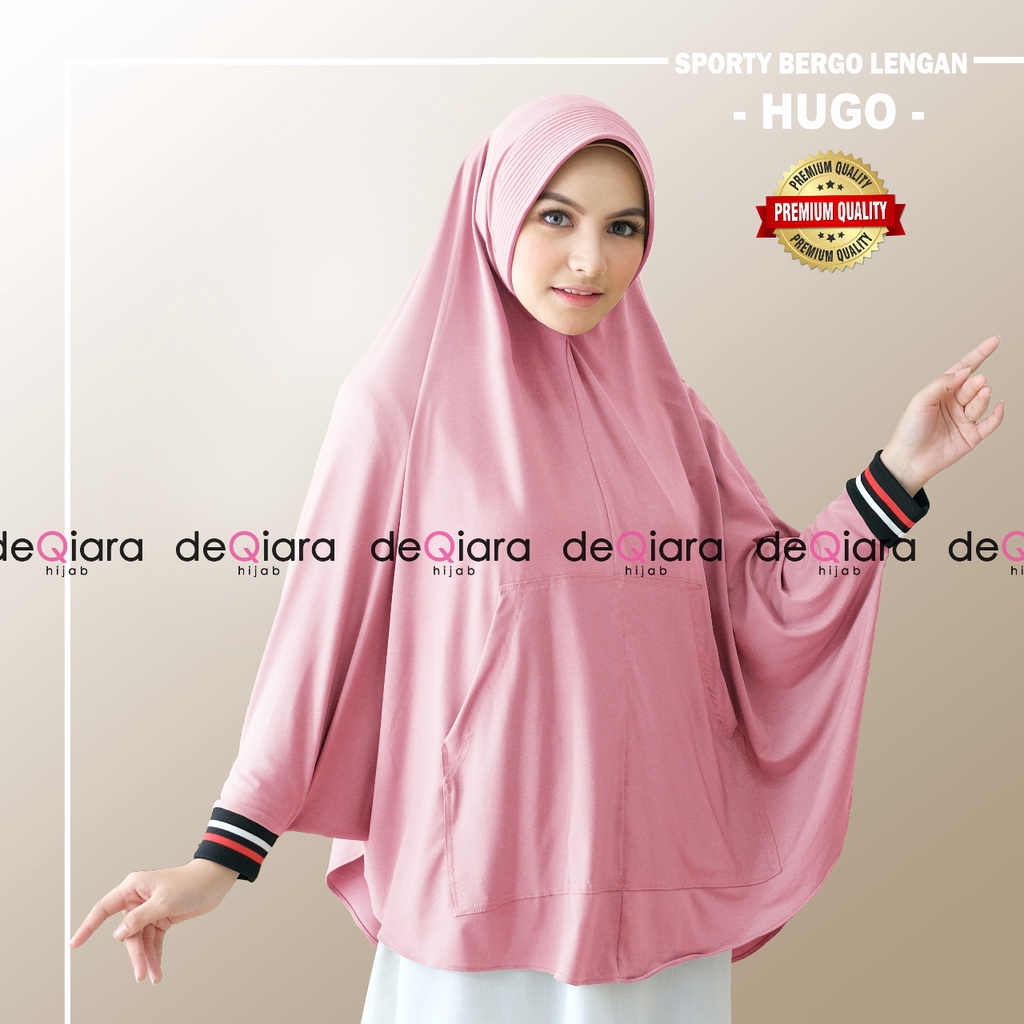 Jilbab Instan Bergo Hugo Sporty Lengan Ori Deqiara-PINK