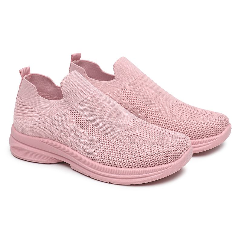 [GROSIR][COD] SEVEN_DAY SEPATU RAJUT SLIP ON WANITA OLAHRAGA TANPA TALI SPORT SHOES PINK A-6613