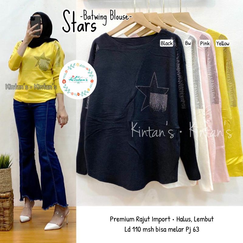 STARS BATWING BLOUSE//ATASAN RAJUT IMPORT PREMIUM HALUS LEMBUT