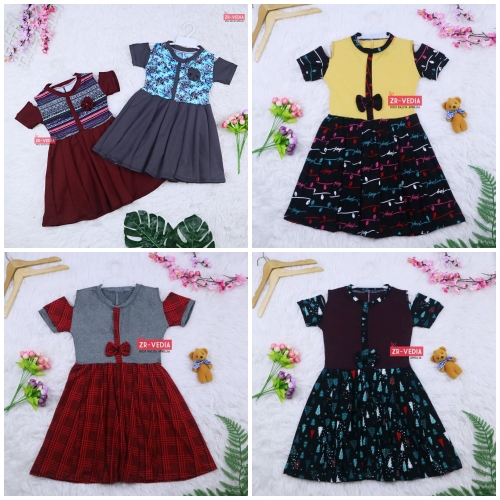 (Rample) Dress Sabrina uk 4-5 Tahun / Dres Anak Perempuan Baju Cewek Lengan Pendek Model Gaun Motif