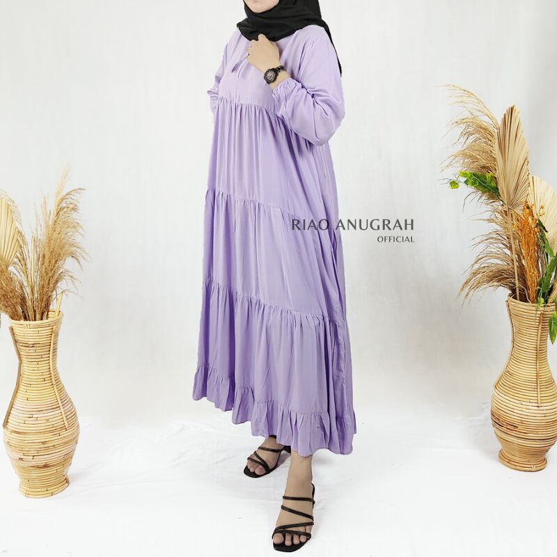 Long Tunik Dress Katun Rayon Polos Rachel Atasan Wanita Model Rempel Terbaru Warna Lilac Lilak Ungu 