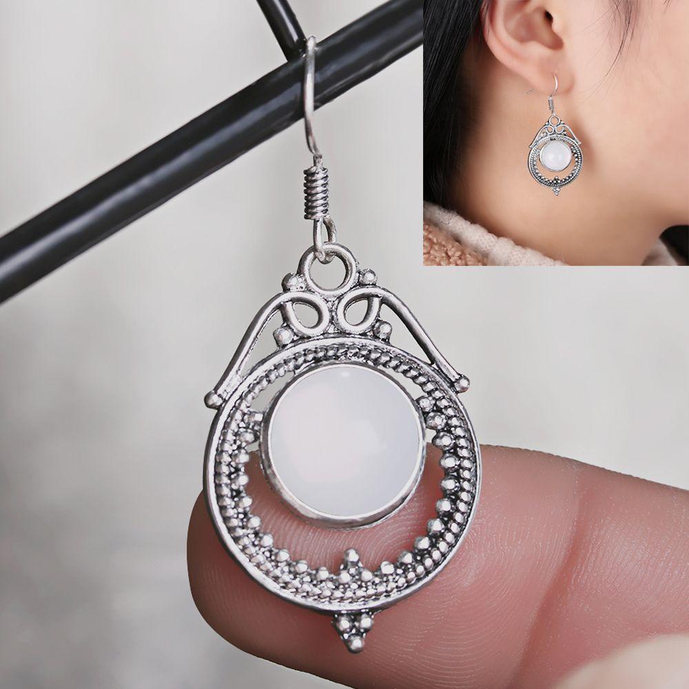 Preva Moonstone Anting Fashion Anniversary925 Lapis Perak Anting Kait Eardrop