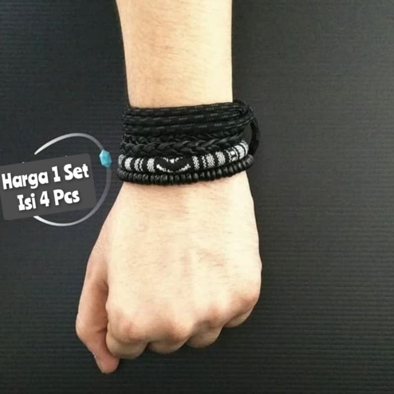 Set Gelang Kulit Paracord dll isi 4 pcs - Acc Fashion Laki Perempuan