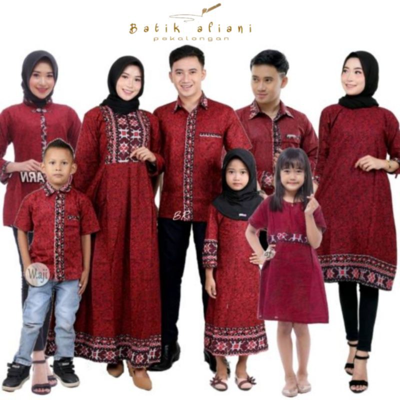 Batik Couple keluarga Maura Couple Sania Ruffle Ori Ndoro Jowi Dnt Termurah Motif Mega Mendung Merah