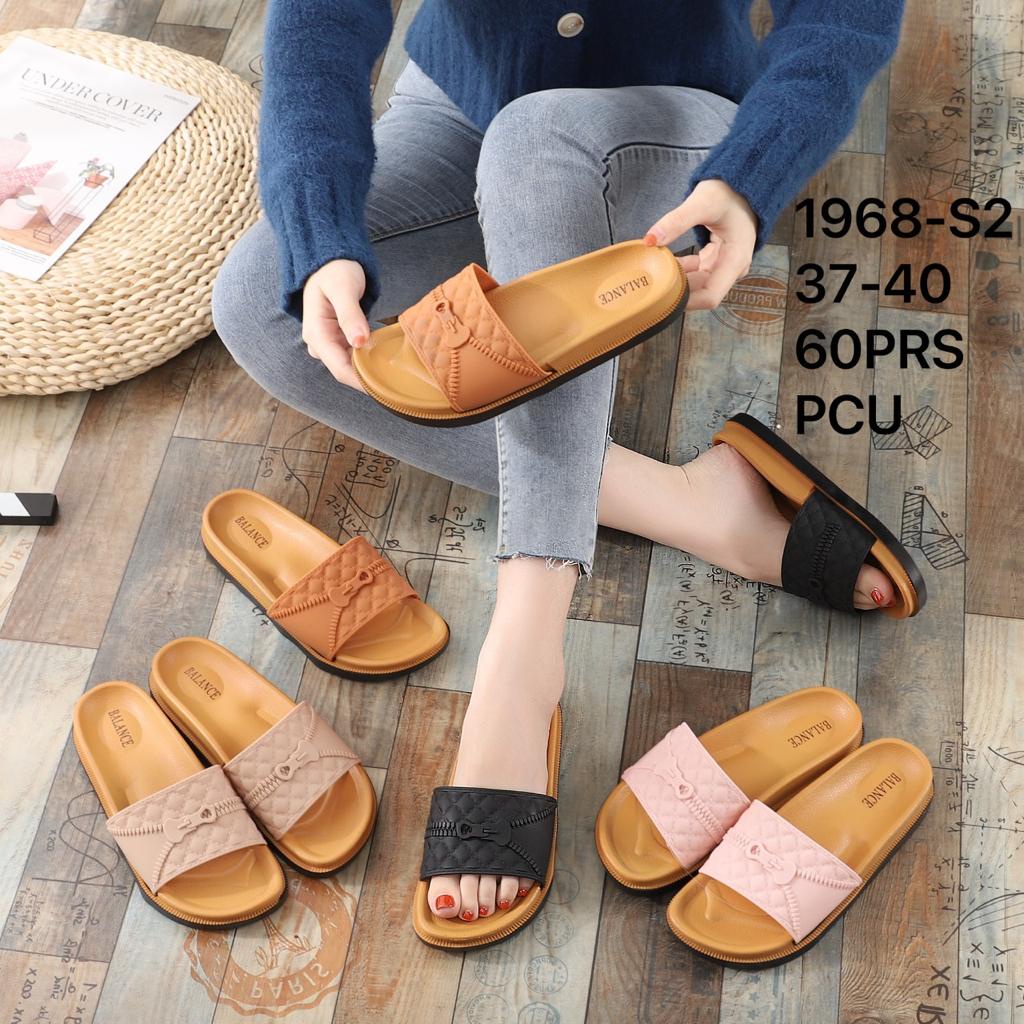 (COD) Selop Jelly Wedges Wanita Motif Resleting Balance 1968 S2