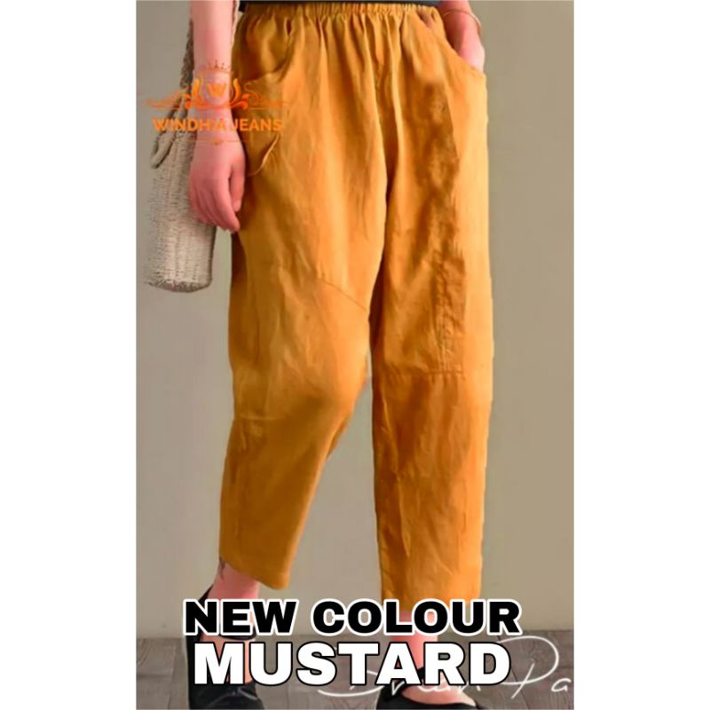 Celana jumbo wanita kekinian 2021 Willow pants bawahan wanita murah-Mustard Kunyit