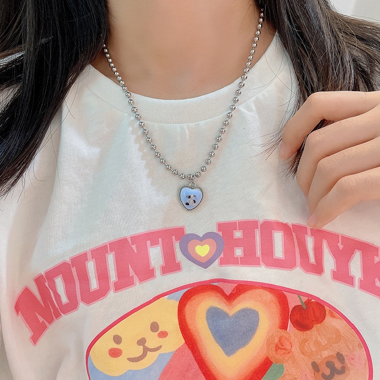 Lucu kartun biru sapi perah/CINTA kelinci kecil kalung wanita ins Korea Harajuku gaya sweet cool kal